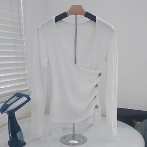 Elegant White Button-Detail Women's Top